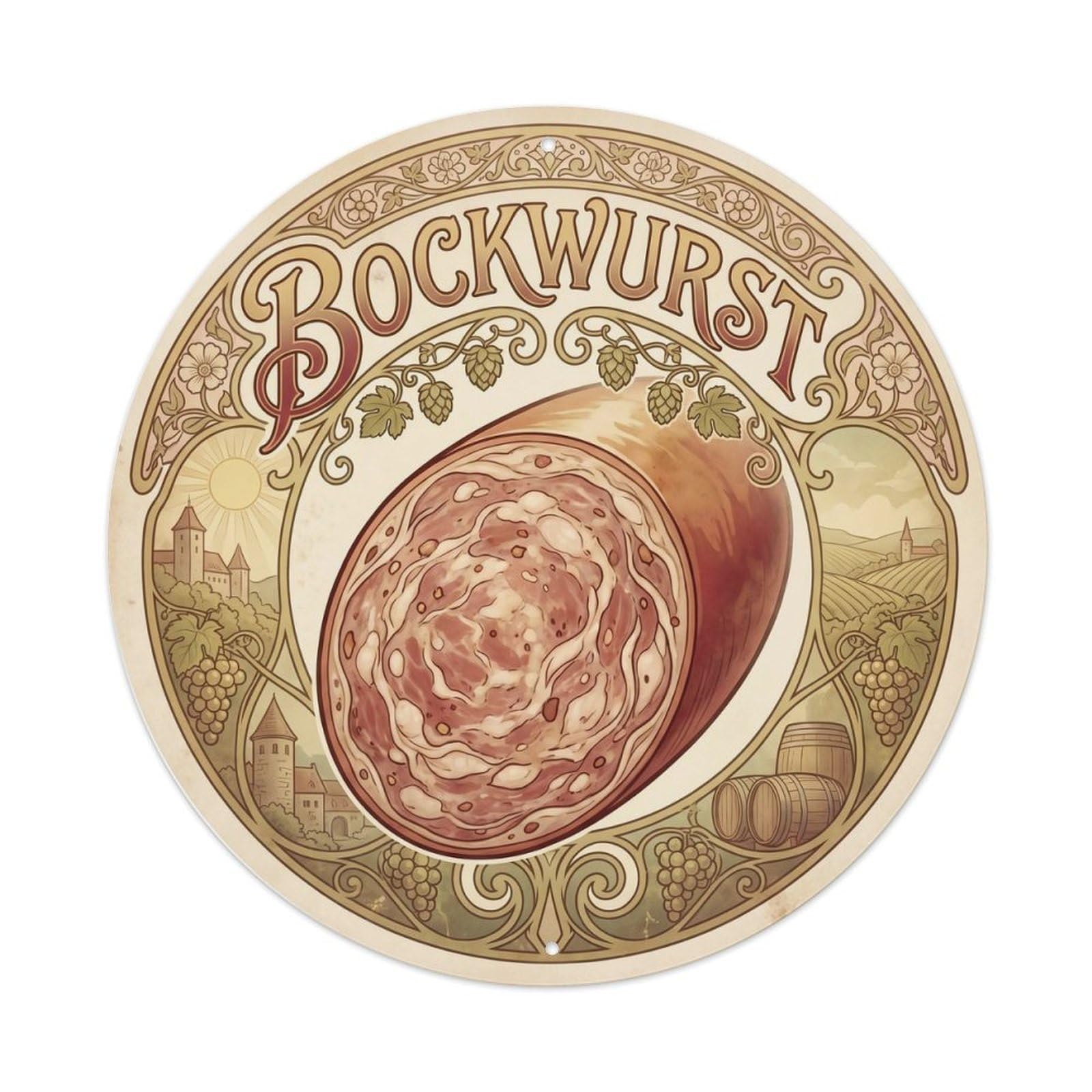 German Bockwurst Deli Cuisine Heritage Vintage Metal Tin Sign