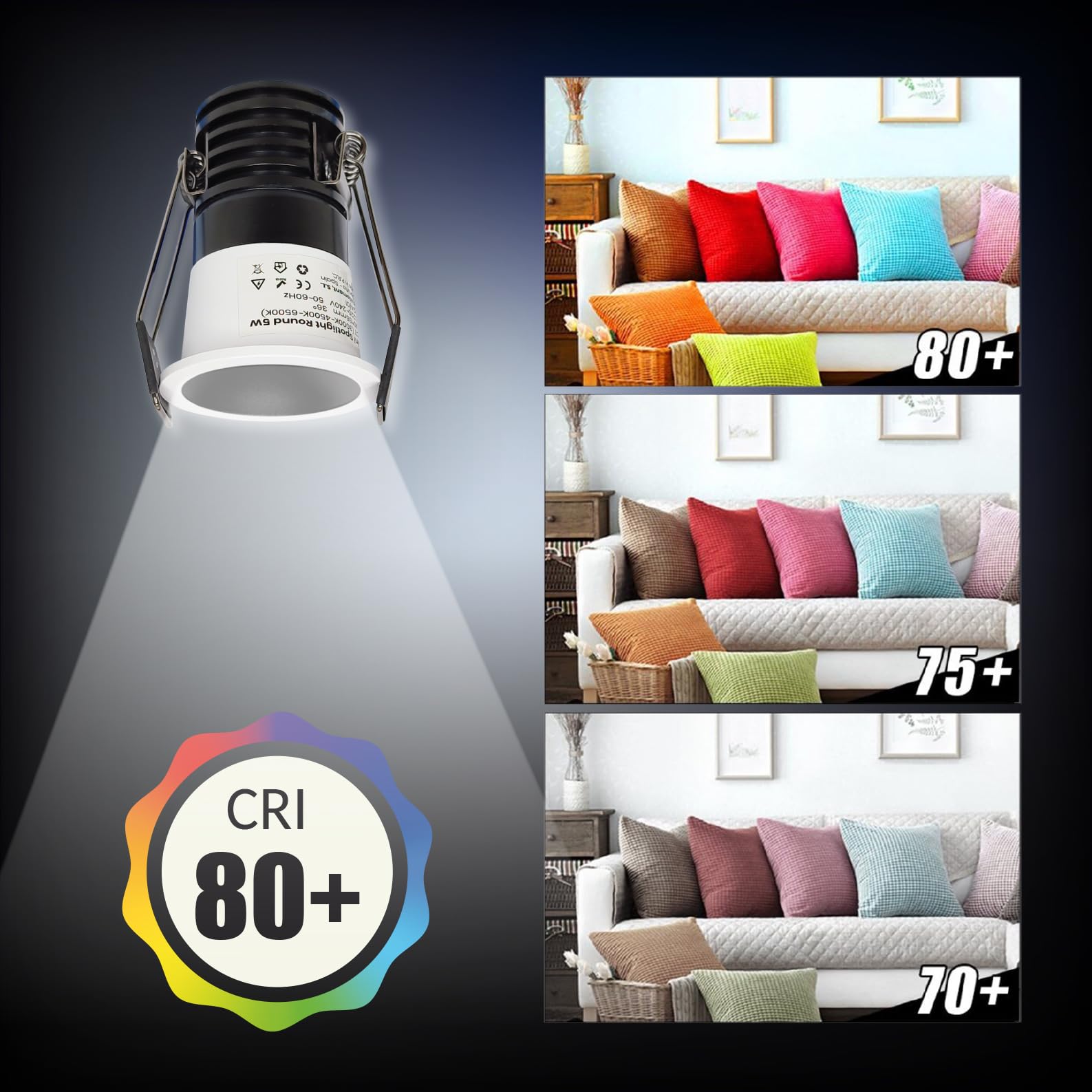 LED ATOMANT 8x Mini LED Einbaustrahler Ausschnitt 37mm 5W CCT 3000-6500K | Durchmesser 40mm, Mit CCT-Farbtemperaturwahlschalter, 400 Lumen, Schutzart IP20