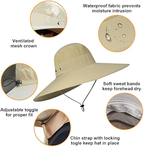 Miniatura 3 de Sombrero de sol de ala ancha para hombres y mujeres, protección UV, ventilado, sombreros de verano para pesca, senderismo, jardín, playa