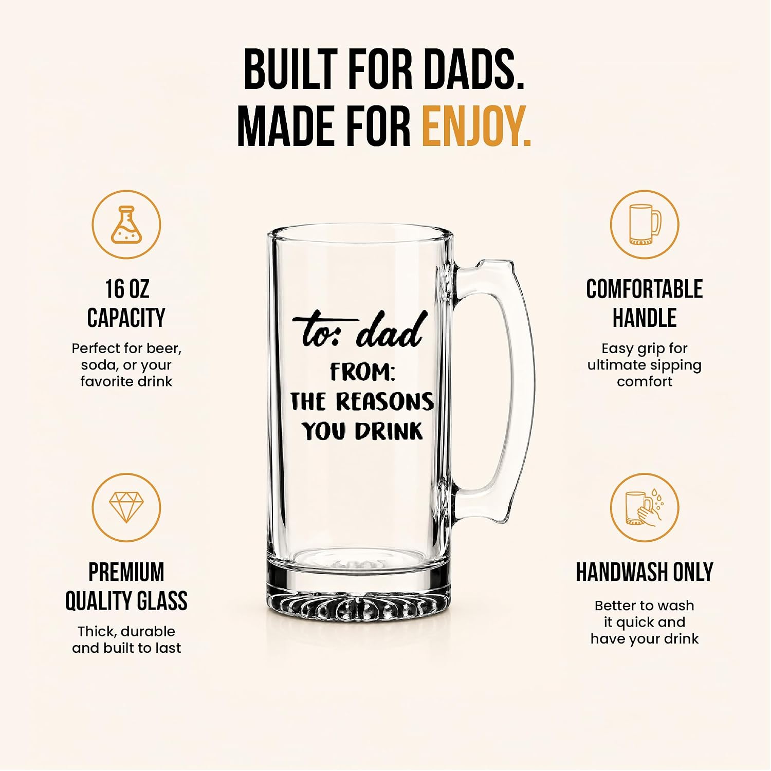 Your Dream Party Shop To Dad From the Reasons You Drink Beer Glass Mug 16 Oz - Funny Dad Gifts, Birthday Gift for Dads, Novelty Drinkware for Papa, Humorous Glass for Fathers Day