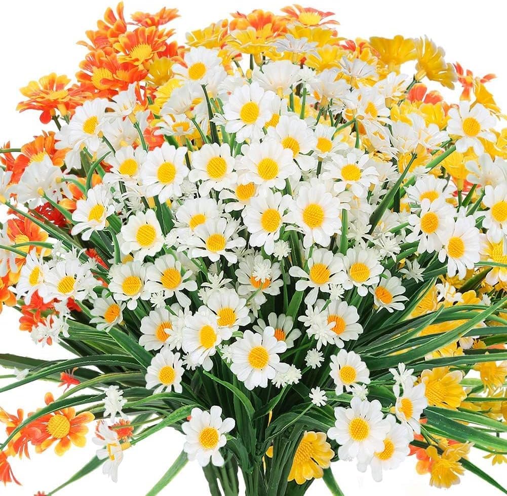 Uhky 6 Bundles Artificial Fake Silk Daisy Flowers 6 Colors Outdoor UV Resistant Plants Fake Flowers Home Wedding Office Garden Decoration (Multicolor)