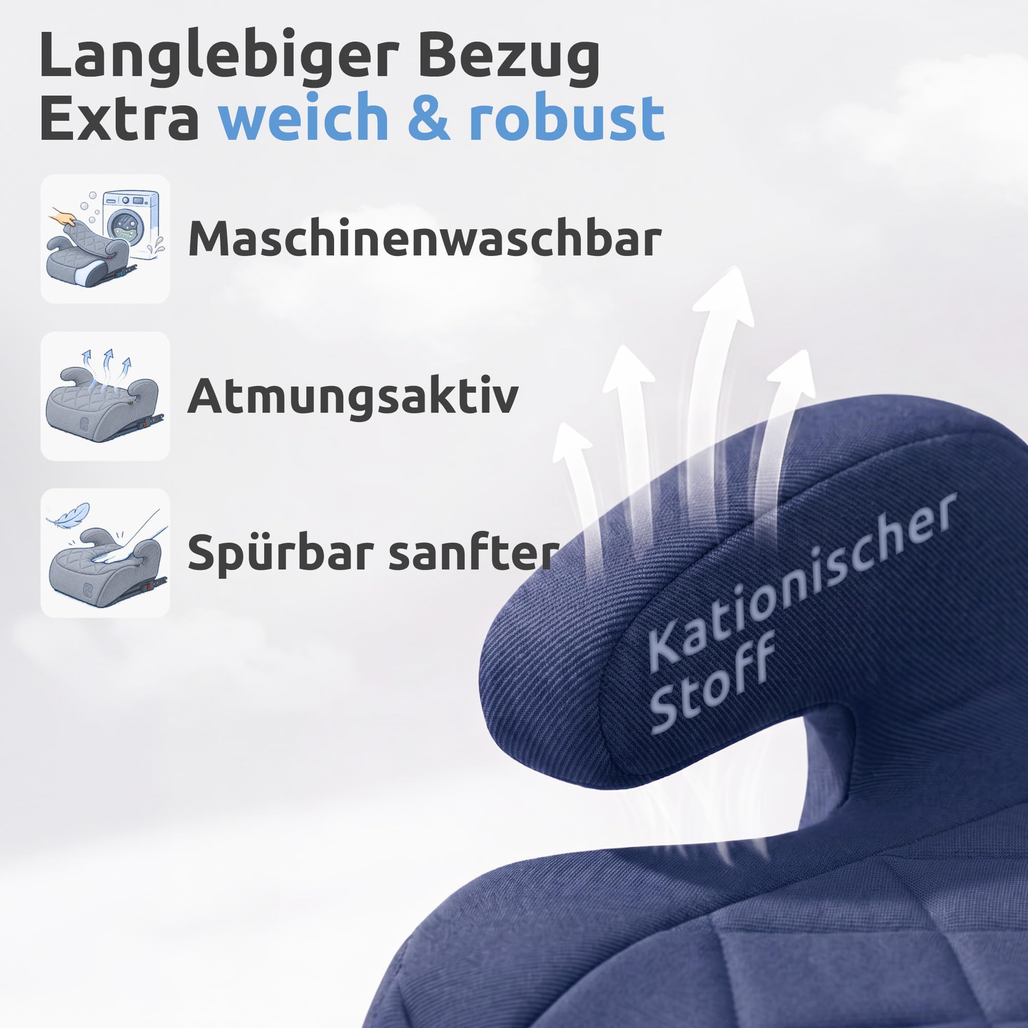 Mallie® Premium Kindersitzerhöhung Isofix mit 2 cm Memory Foam | Sitzerhöhung Auto Kinder 15-36 kg, ECE R129 | Kindersitz Isofix ab 6 Jahre, 125-150 cm (Blau)