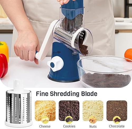 Miniatura 5 de Rallador giratorio de queso, manivela de mano, trituradora de 3 cuchillas, rallador de queso para cocina, herramienta de cocina multifuncional para