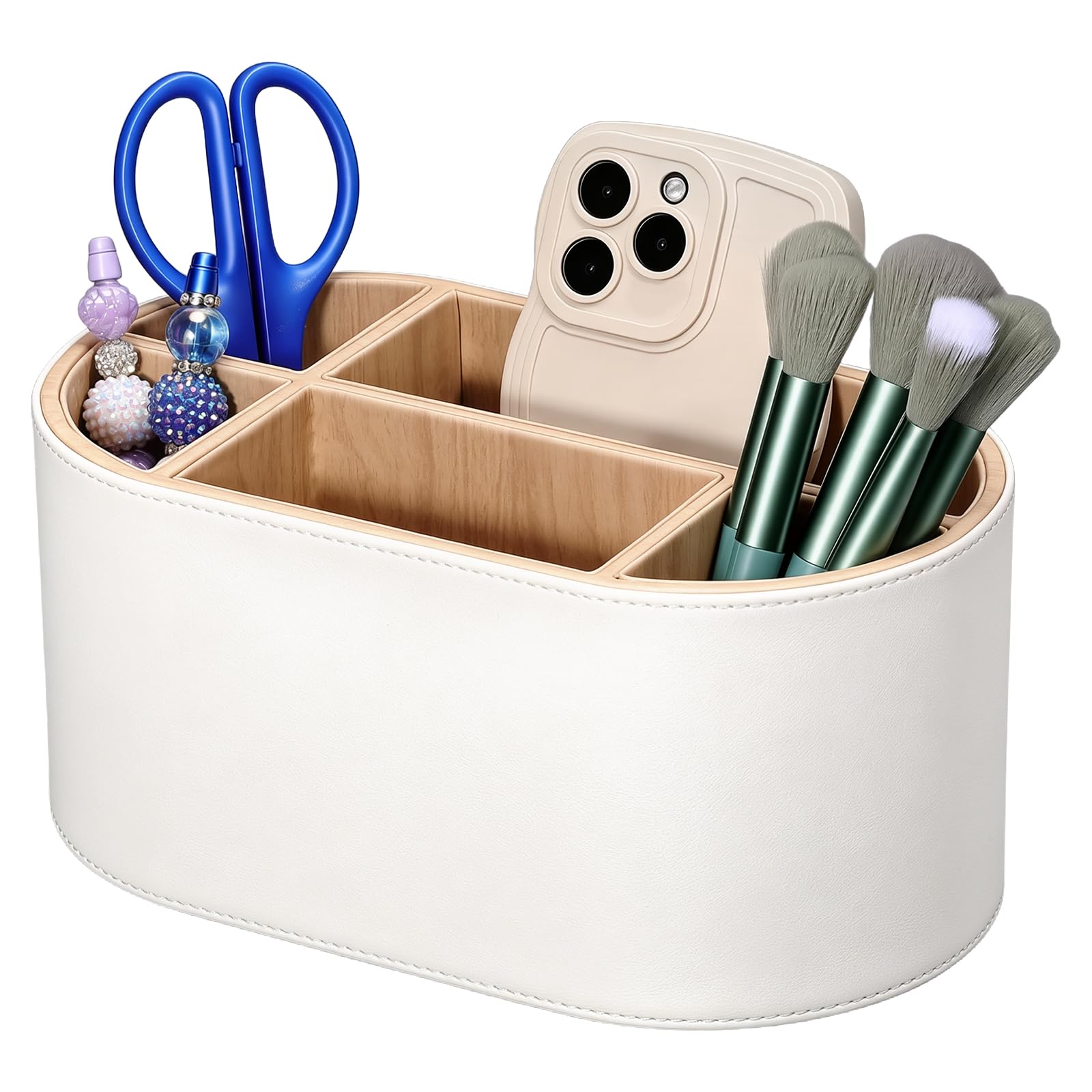 Organizador de escritorio de piel sintética con múltiples compartimentos, organizador de accesorios para mandos a distancia, bolígrafos, brochas de maquillaje, oficina, hogar, escuela
