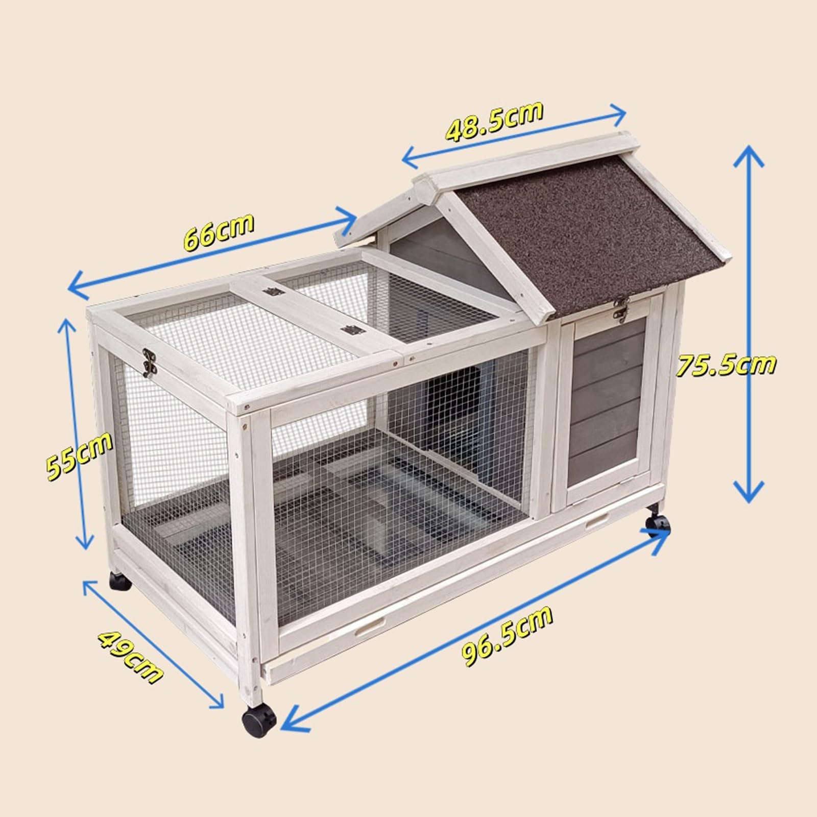 Jaula para Conejos, Grande, para Interior y Exterior, con Bandeja Hermética y Ruedas Universales de 360°. Jaula con Bandejas Deslizantes para Conejos y Hurones(Gray)