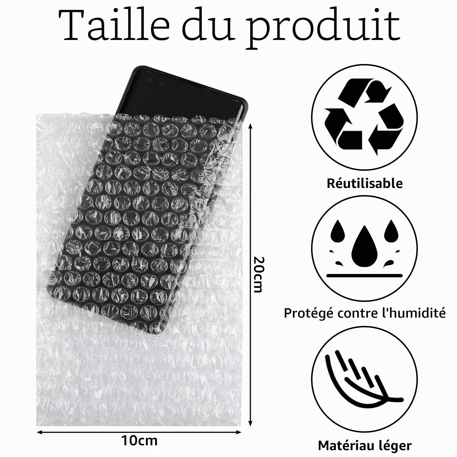 CYEER Lot de 100 Sachets Papier Bulle 10x20cm, Pochettes de Protection Matelassées Anti-Choc pour Expédition, Emballage Rembourré pour Objets Fragiles, Bijoux, Verre et Petits Colis