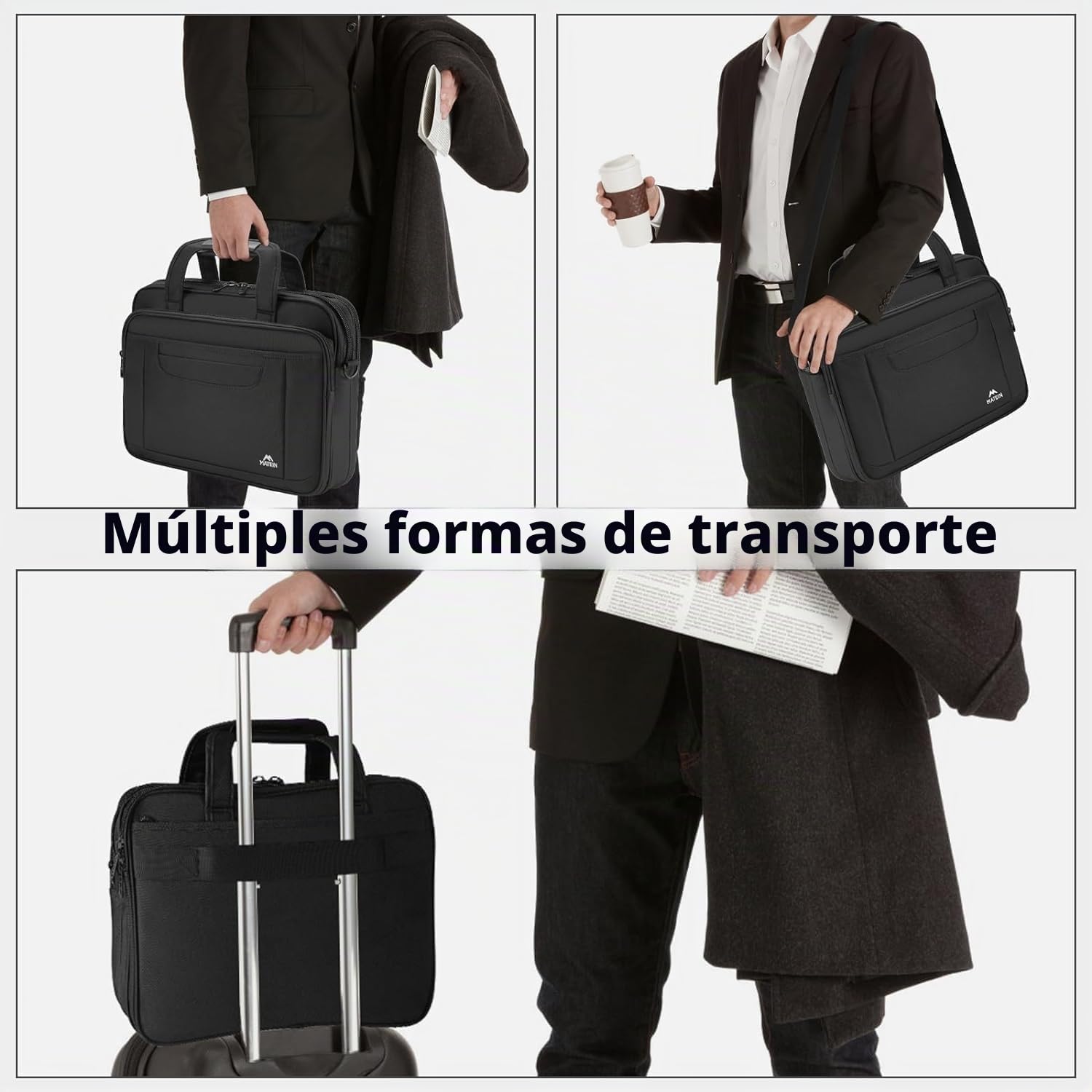 MATEIN Bolso para Computadora Portátil de 17 Pulgadas, Bolso de Hombro, Maletín de Negocios Grande Multifuncional, Aplicar para Hombres/Escuela/Viaje/Ordenador Portátil, Negro