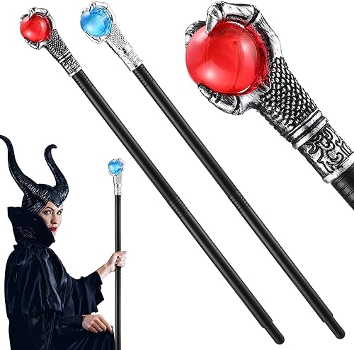 Chivao 2 piezas de Halloween Fuego Dragón Garra Bastón Rojo Orbe Dragón Bastón Azul Orbe Decoración Bastón Mago Bruja Varita Real Rey Reina Cetro