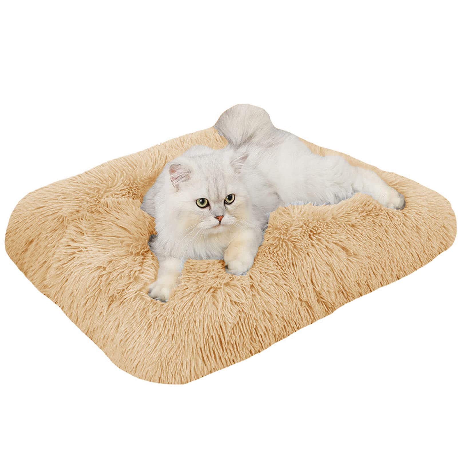 Cama de perro calmante para gato, colchón ortopédico para perro, cama extraíble, lavable, antisedosa para perros grandes, medianos y pequeños, gatos, cachorros (50 x 35 x 3 cm), color beige