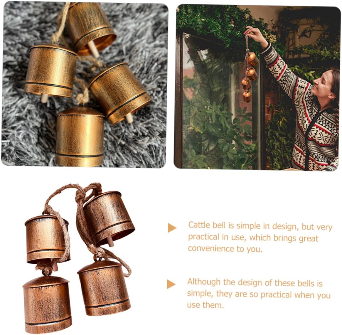 Holibanna Vintage Metal Cattle Bells Loud Calling Bells for Farm Animals Horses Pets Decorative Craft Bells for Home and Garden Outdoor Use Antique Finish