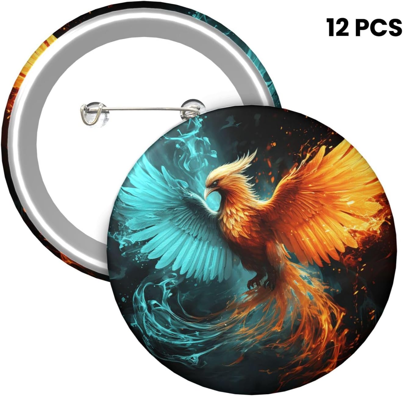 Fire And Water Phoenix Button Pins 1 Pc, 2.4 Inch Round Button Badges Metal Personalized Picture Photo Pin Buttons Kit For Craft Supplies Christmas Diy Party Projects image 2