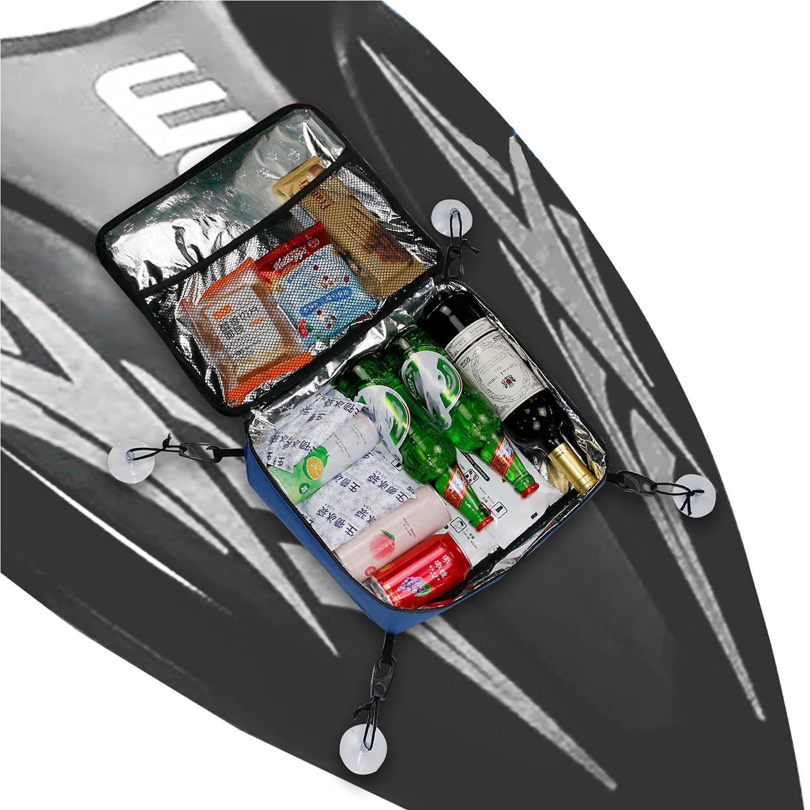 TT MOTOR SURF SUP Cooler-Deck Bag Capacity 11L, 600D Oxford Cloth, Waterproof Phone Bag, Mesh Top Bag, Portable Suction Cup Boat Bags Deck Accessories (Blue)