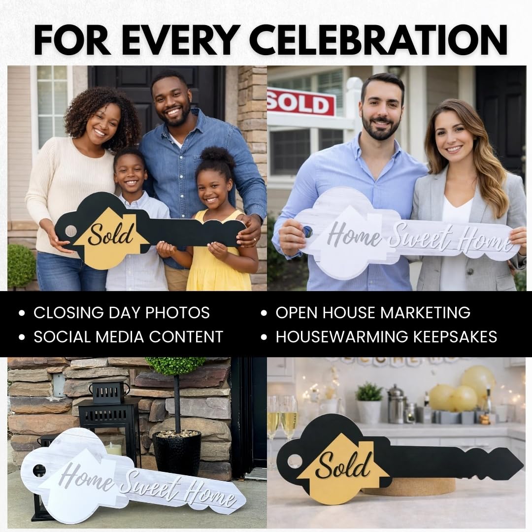 Labend Home Cartel grande de 76 cm en forma de llave, accesorio para fotos de bienes raíces de doble cara, regalo de cierre para agentes inmobiliarios y nuevos propietarios, plástico corrugado