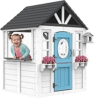 Vista 1 de Casa de Juegos de Madera para Niños con Fregadero de Cocina, Buzón y Timbre Funcional, Casa de Juegos para Niños al Aire Libre con Puerta Holandesa