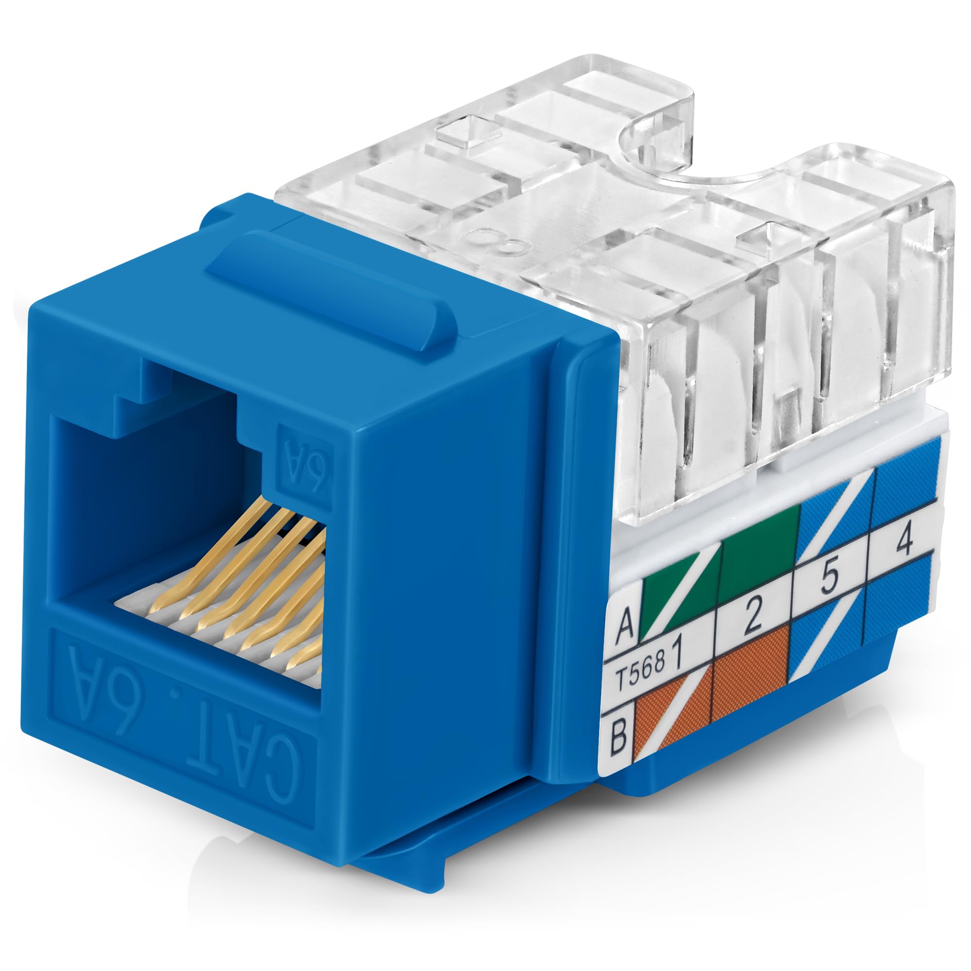 Everest 90°角度付き Cat6A キーストーンジャック ブルー - スリムプロファイル RJ45 イーサネットコネクタ - 90°角度付きスピードターミネーションツールに対応 - easyJACK (B094WB91H3) - 50個パック