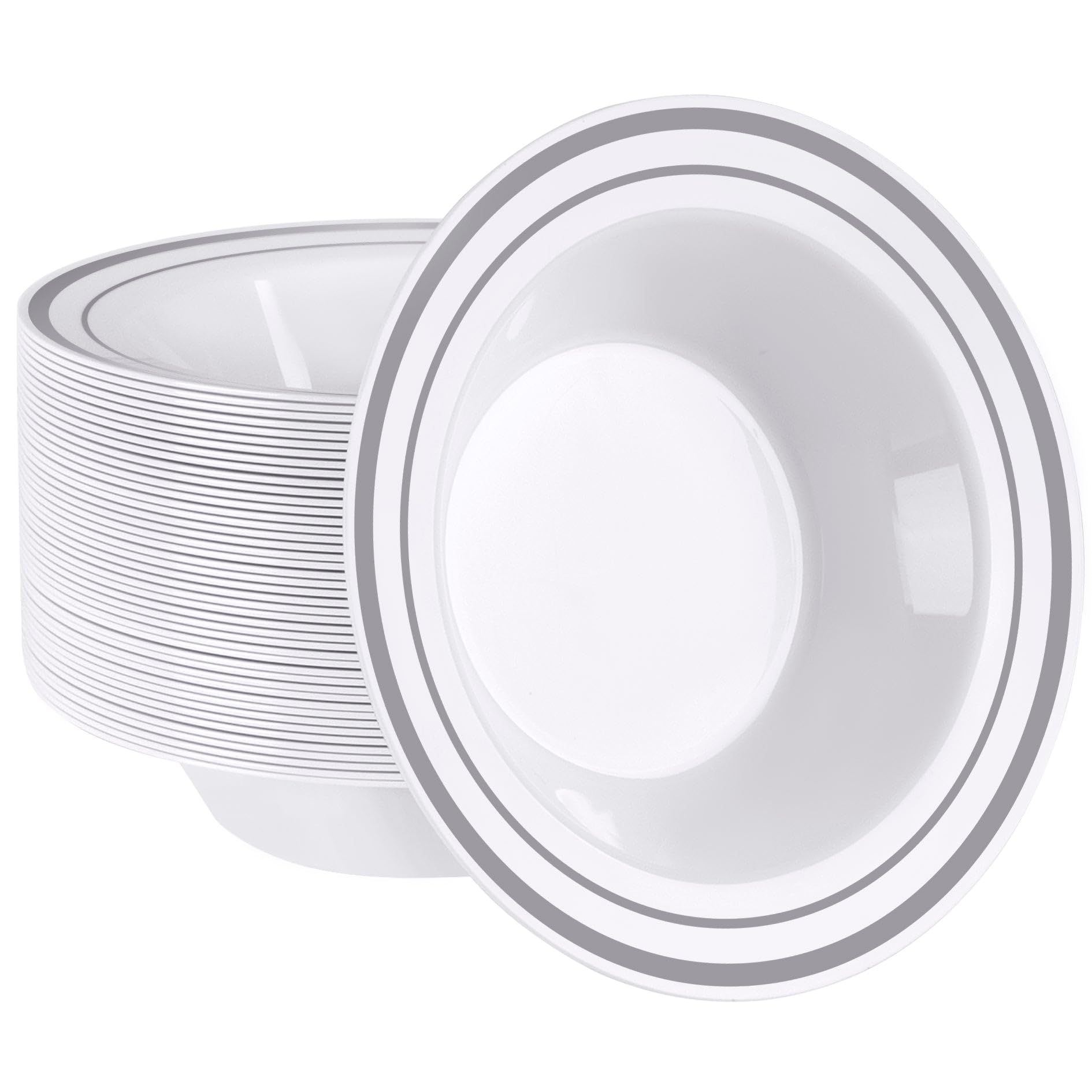 White Plastic Bowls - 50 Pack for Parties & Events -10