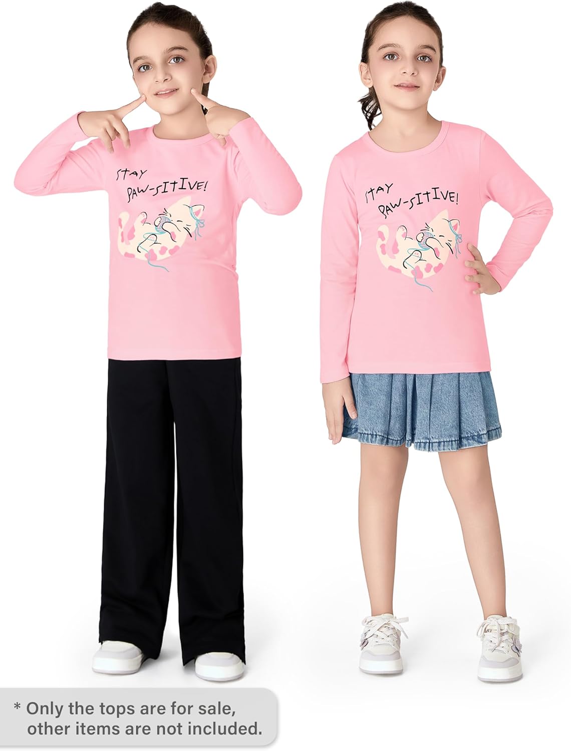 Girls Long Sleeve T-Shirt 3 Packs- Soft Tops Star Dog/Heart Shaped Balloons/Bunny Graphic Tee Size 6-14 - Image 3