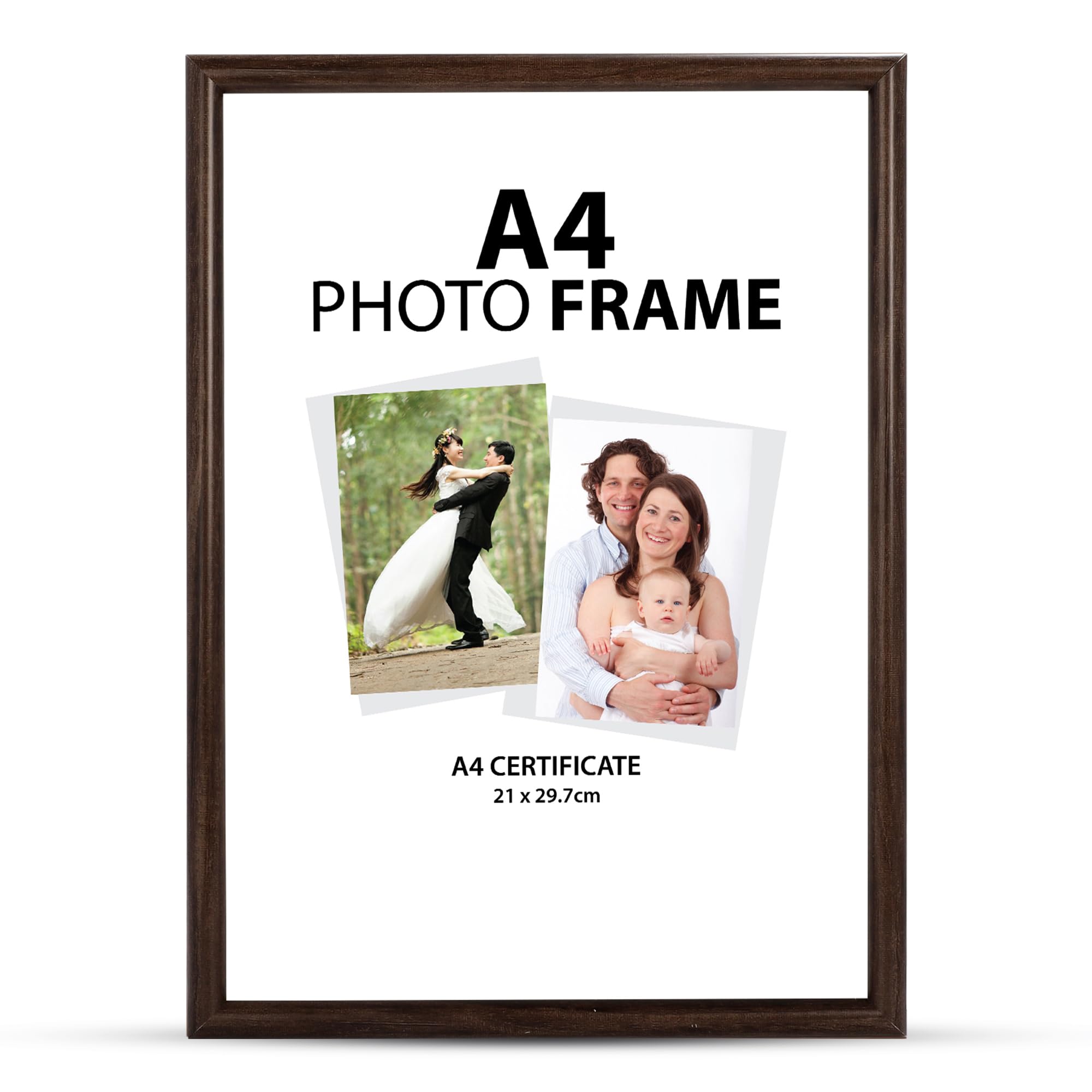 Albert AustinA4 Photo Frame Lightweight A4 Picture Frames with Easy Photo Insertion Clear Acrylic Display A4 Frames with 2 Hanging Hooks and Tabletop Stand Certificate Art Poster (1x Dark Brown)