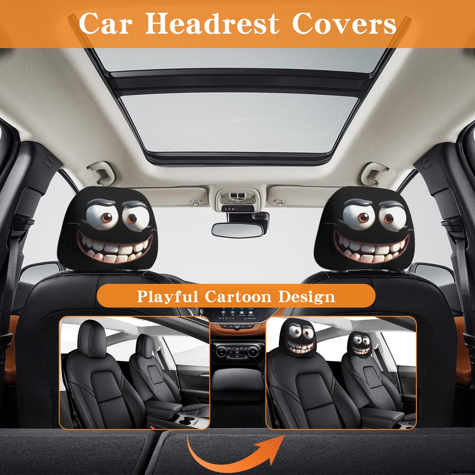 Copri Poggiatesta Auto Halloween 2 Pezzi – Design Divertente Con Grandi Occhi, In Tessuto Elasticizzato Traspirante