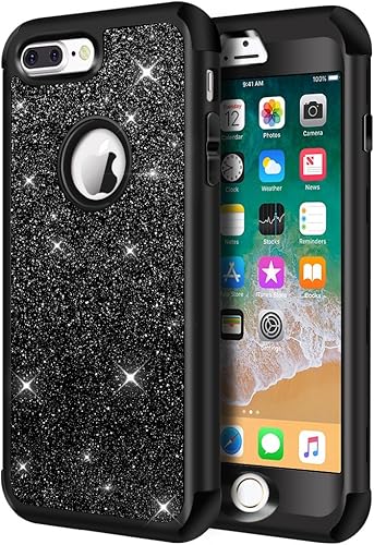 Hython Defender - Carcasa rígida híbrida a prueba de golpes para iPhone 7 Plus y 8 Plus, color negro oscuro