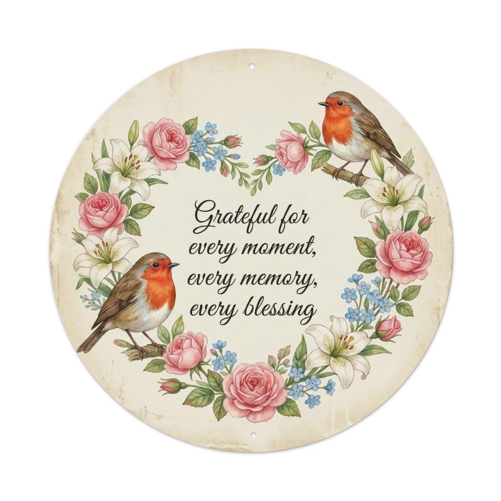 Okahys 8X8inch(20X20cm) European Robin Garden Sign Heaven Love Grateful Metal Tin Sign