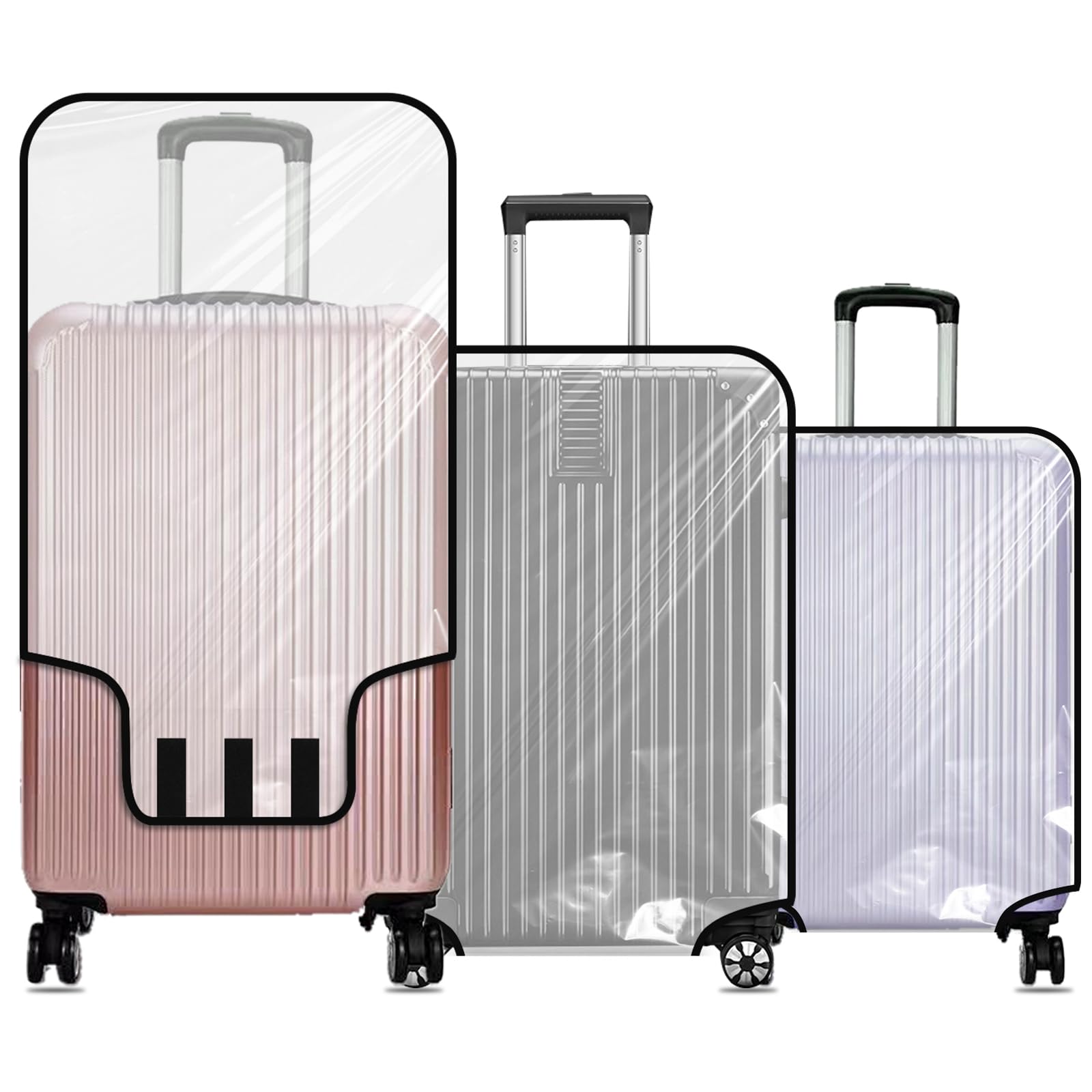 3 Pcs Thicken Clear Luggage Cover Protector, 20" 24" 28" Waterproof Luggage Covers for Suitcase Clear PVC Dustproof Anti-scratch Travel Suitcase Covers Case for Travel Wheeled Luggages-image-20