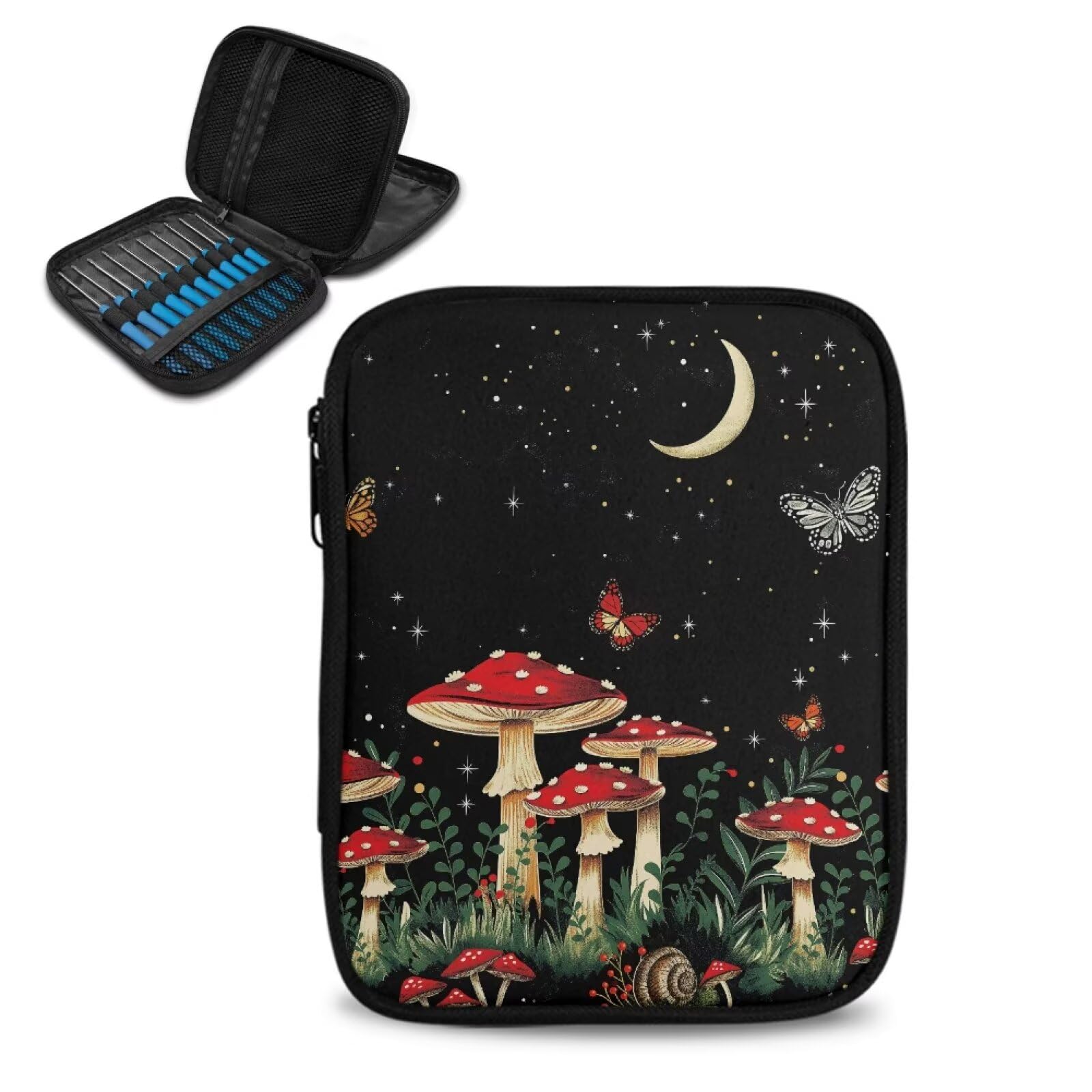 Red Mushroom Crochet Hook Case Moon Portable Crochet Hook Organizer without Hooks Accessories Knitting Needle Case for Knitting Supplies Women Gifts