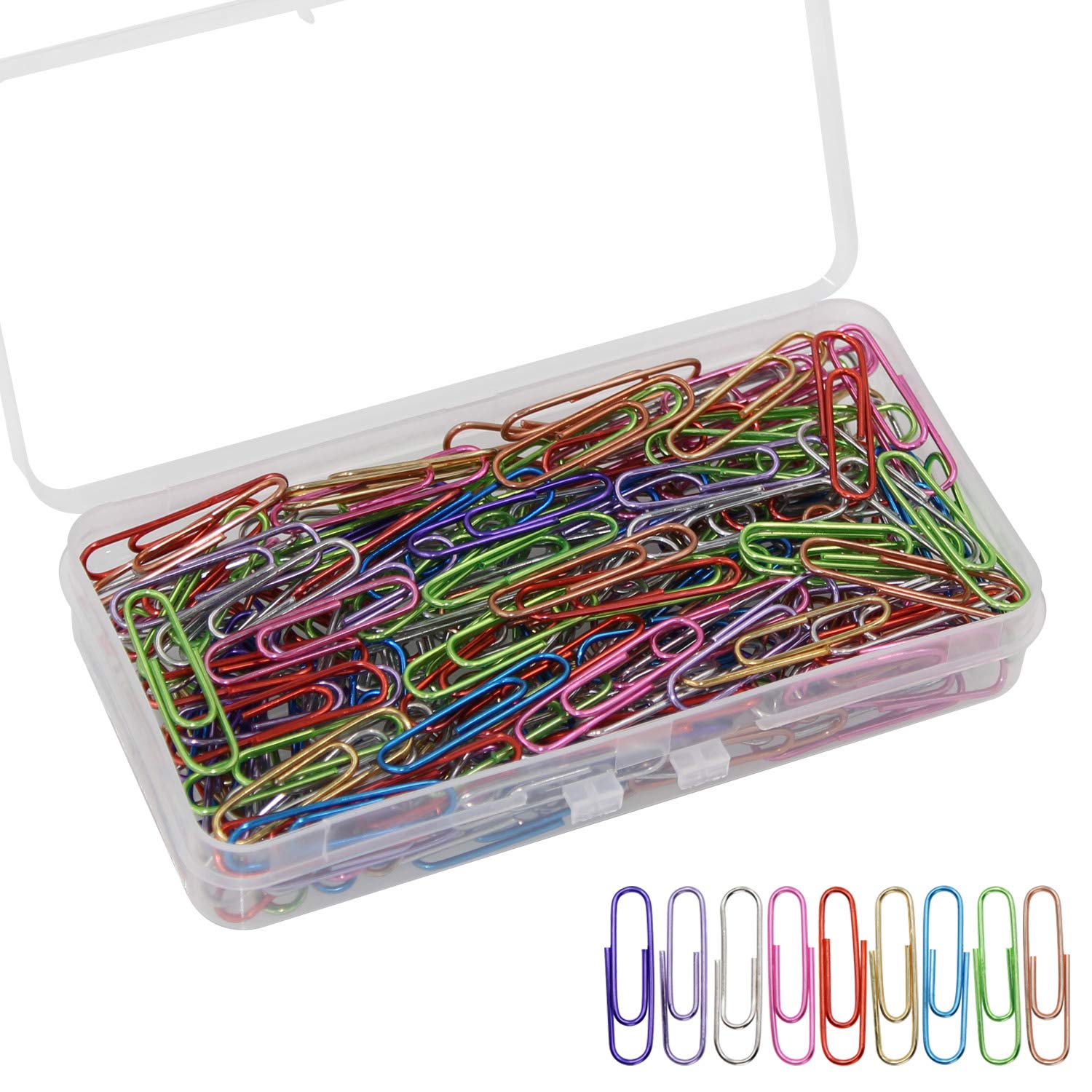 200 Pcs Medium 33 Mm/1.3Inch Size Colored Paper Clip With Plastic Box Coated Metal PaperClips Office For School And Personal Use