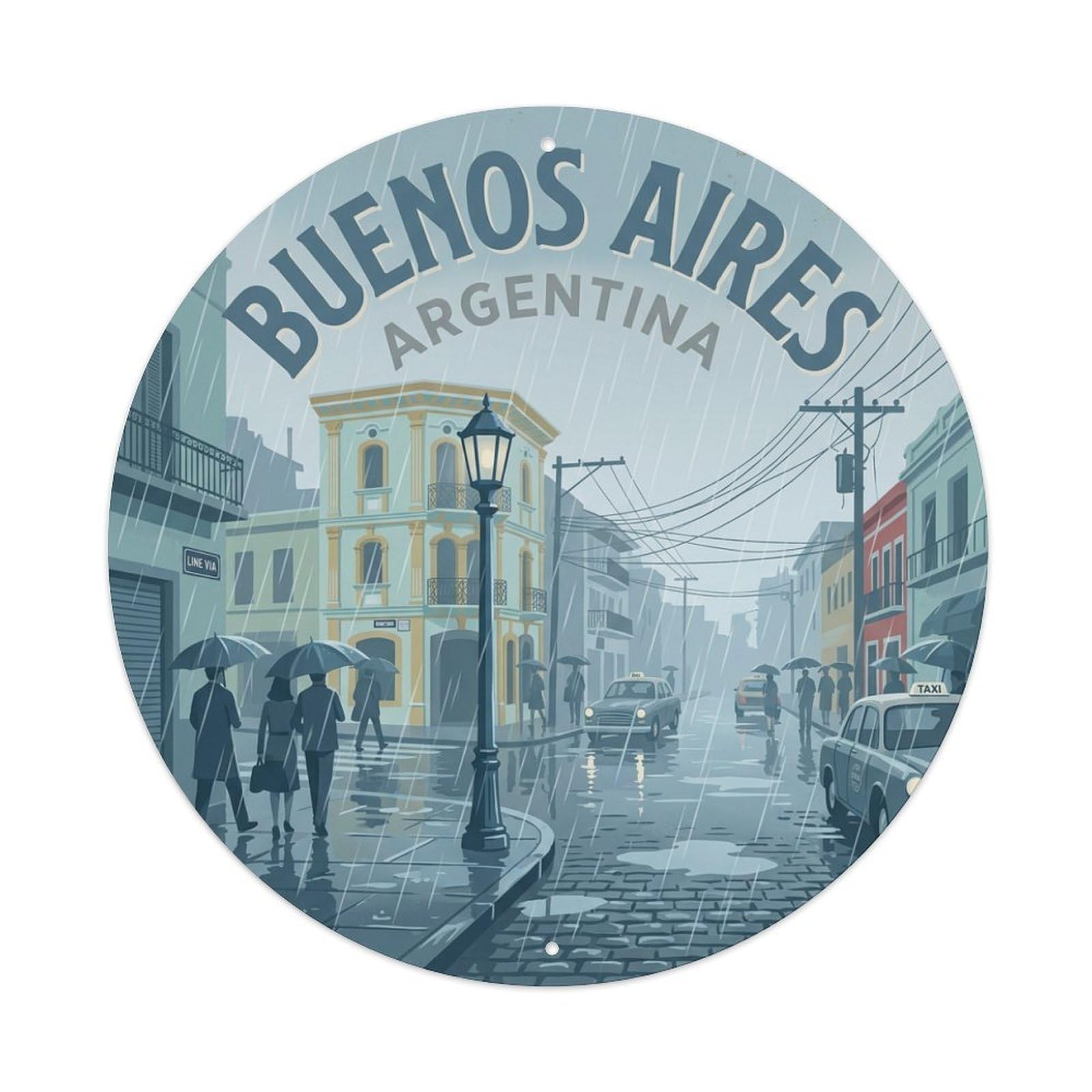 Vintage Travel Buenos Aires Argentina Rainy Metal Tin Sign