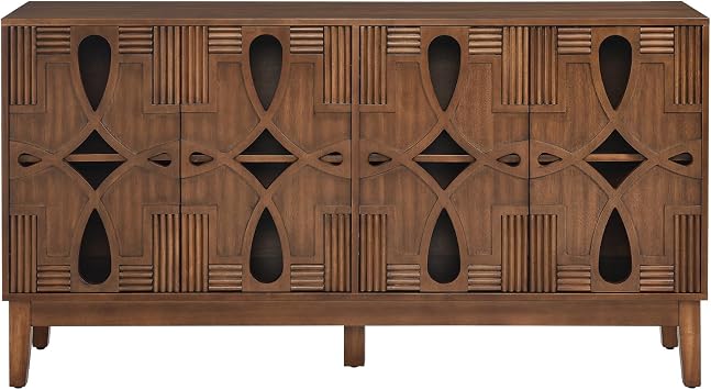 60.5" Mid Century Modern Sideboard Buffet Cabinet with Storage, TV Media Console Table, Storage Cabinet with 4 Doors & Adjustable Shelves for Kitchen Dining Living Room Entryway, Walnut
