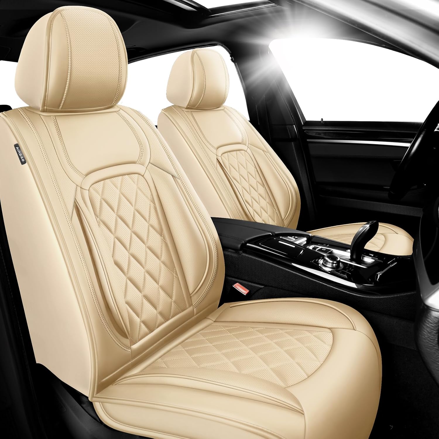 Fit CRV Premium Leather Car Seat Covers for Honda CRV cr-v 2011-2025 2026 - Waterproof，Breathable，All-Weather Seat Cushion Protecto & Airbag Compatible, 2 Front Seat Beige