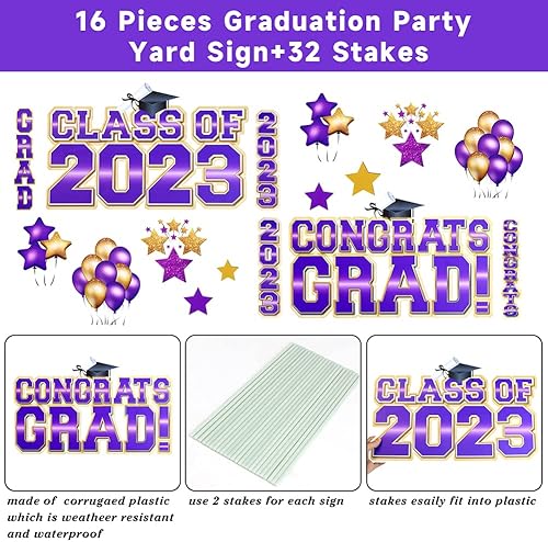 Miniatura 4 de Letrero de graduación impermeable para patio, decoraciones de graduación 2023 Felicidades Grad Class of 2023, letreros de patio, decoraciones de