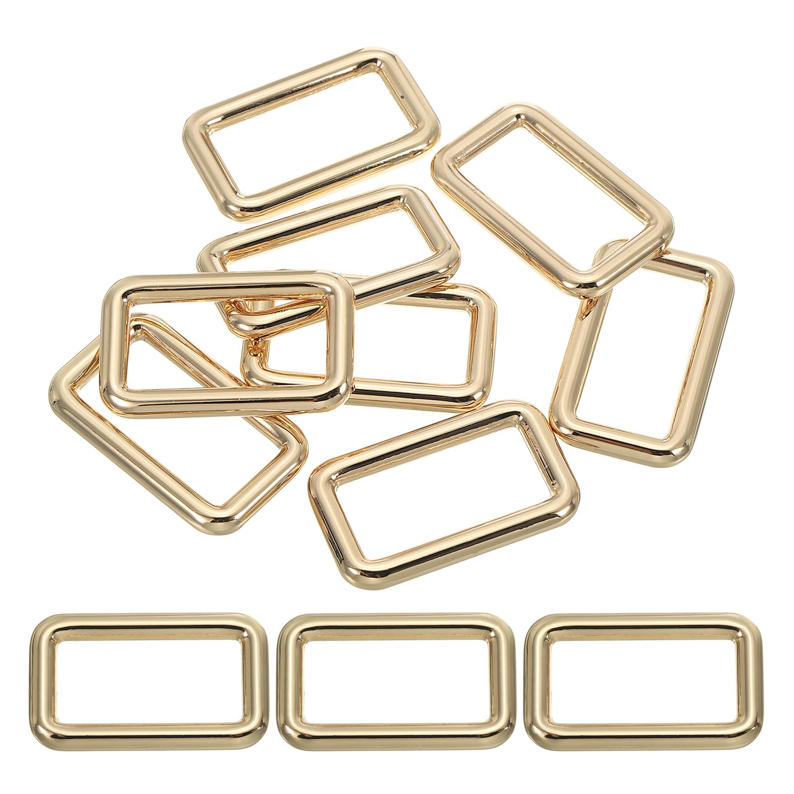 PATIKIL Flat Metal Rectangle Rings 1" / 25mm, 8 Pcs Square Loop Webbing Belt Buckle for Strap Keeper Leathercraft Bag Belt DIY Purse Making, Light Golden