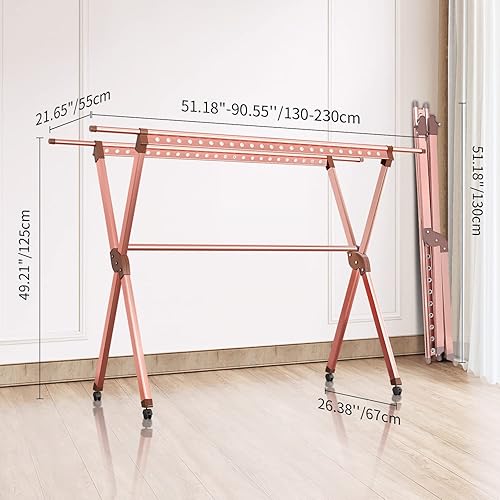 Miniatura 6 de Estante de secado plegable de ropa de 90 pulgadas para interiores y exteriores, de aluminio, para lavandería, plegable, resistente, con 42 ganchos