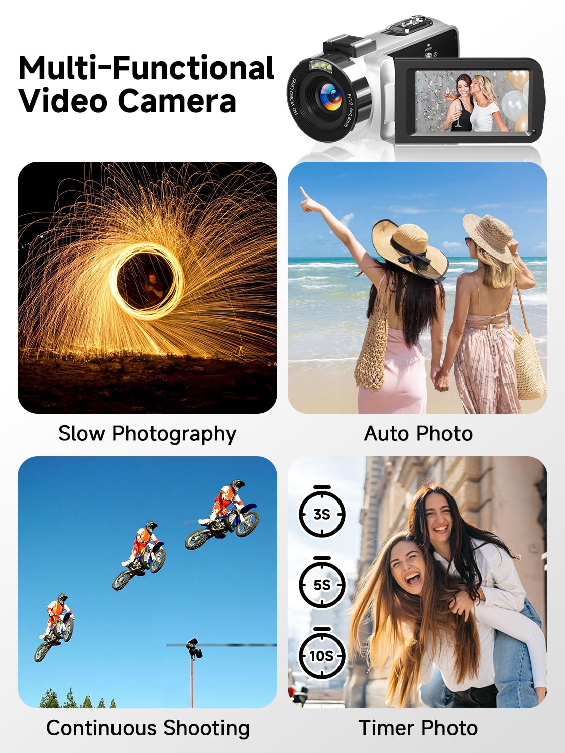 Videocamera FHD 4K 56 MP, videocamera WiFi Vlogging per YouTube con visione notturna a infrarossi, zoom digitale 18x, registratore video touch screen da 3,0", con scheda da 64 GB, telecomando, webcam