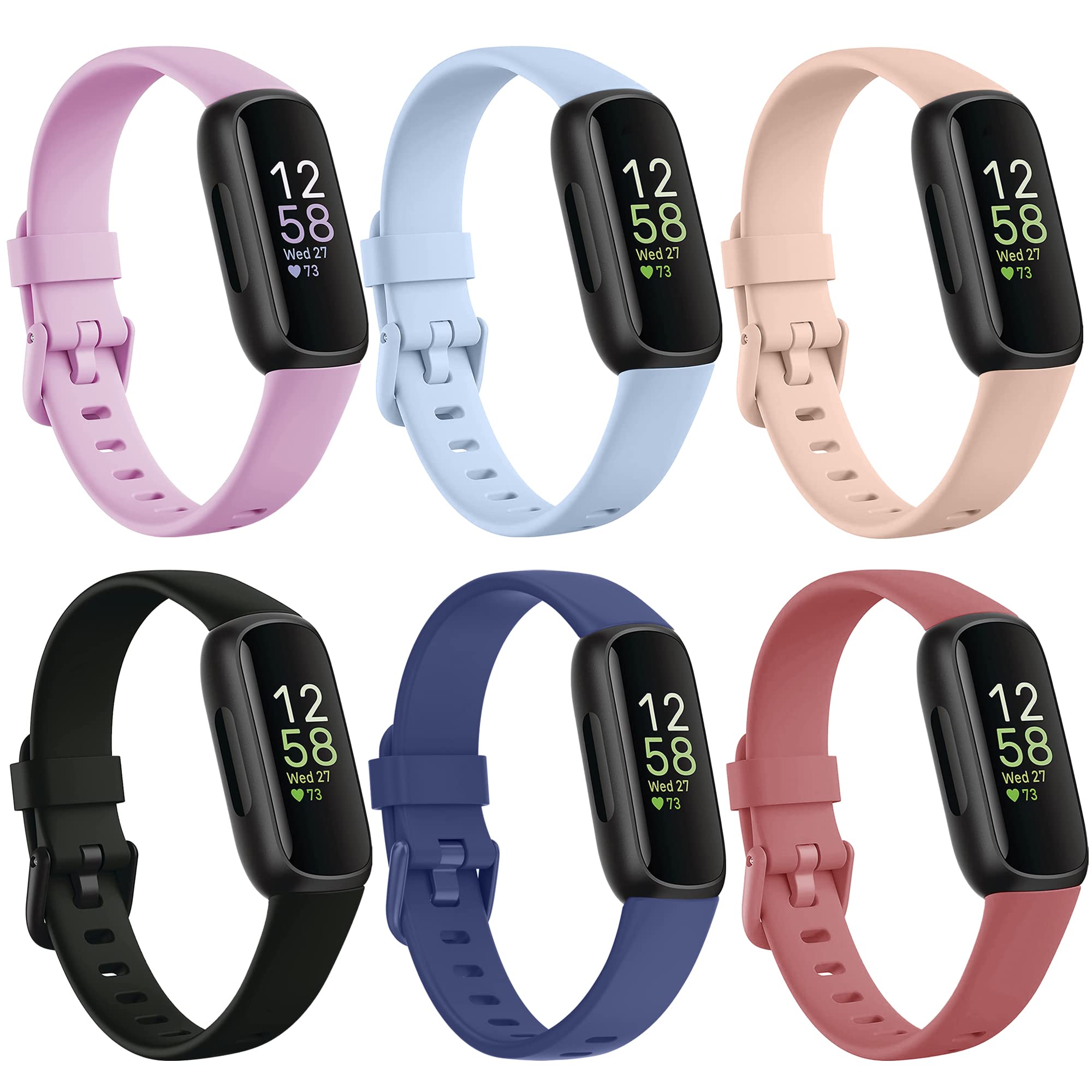 Compatible with Fitbit Inspire 3 Bands, Replacement Soft Silicone Watch Straps Soft Wristband for Fitbit Inspire 3 Fitness Tracker Women&Men (6-Pack)