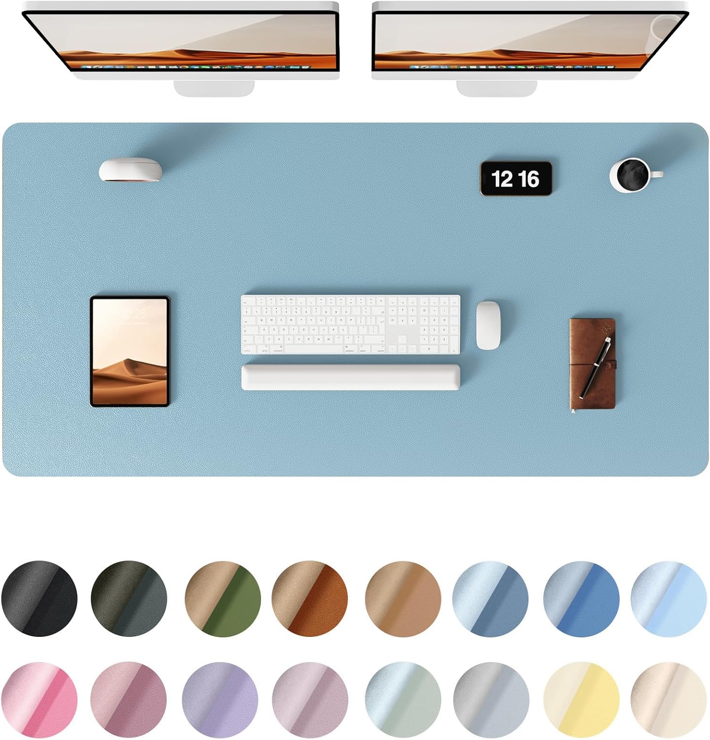 YSAGi Leather Desk Pad Protector, Office Desk Mat, Large Mouse Pad, Non-Slip PU Leather Desk Blotter, Laptop Desk Pad, Waterproof Desk Writing Pad for Office and Home (Ice Blue, 47.2" x 23.6") Ice Blue 47.2" x 23.6"