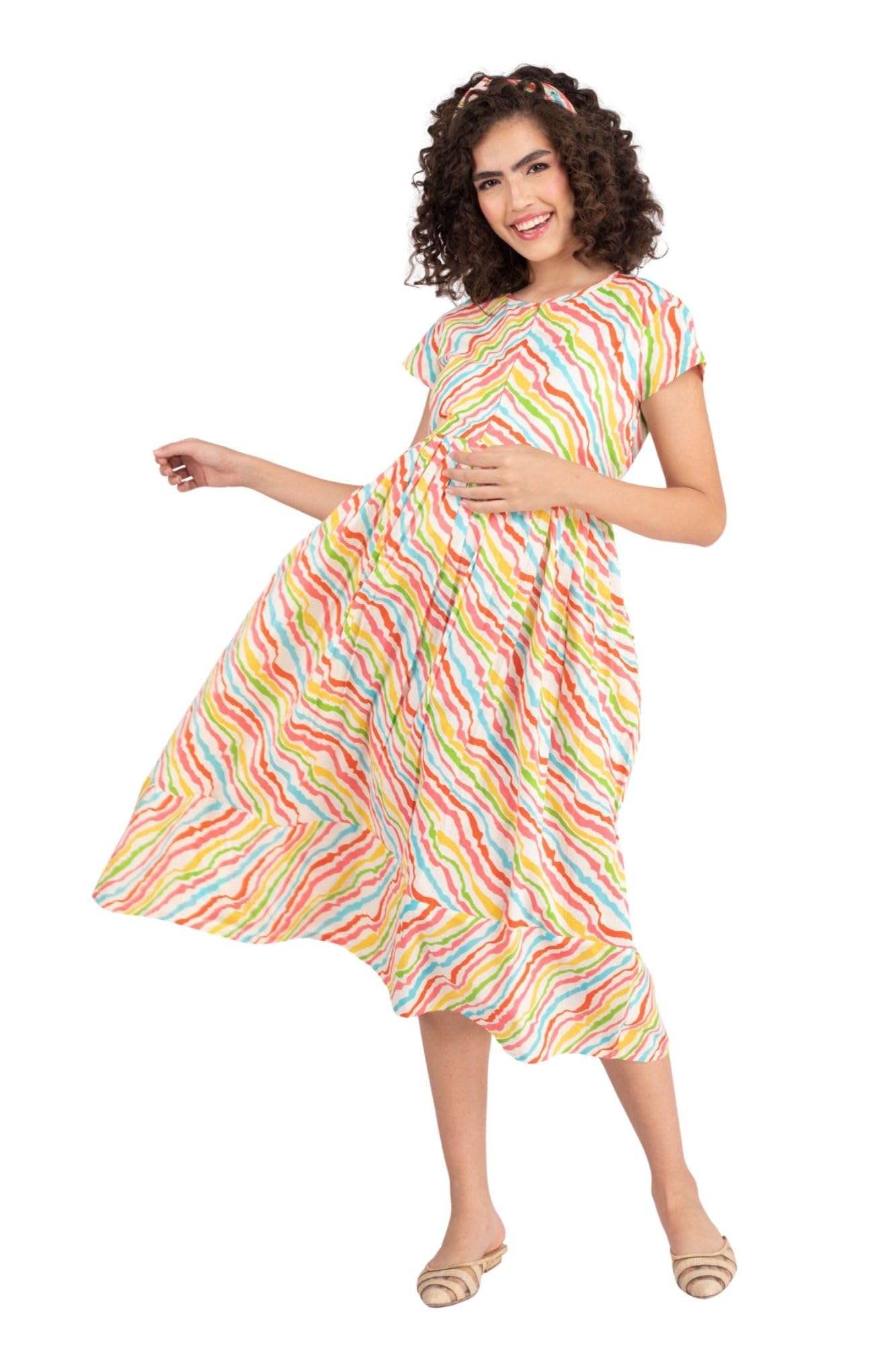 Colorful Striped Maternity & Nursing Dress for Women-image-49