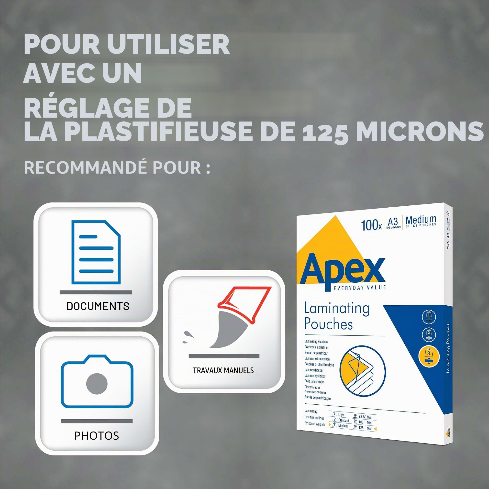 Fellowes Apex pochettes de plastification A3 brillant 100 feuilles Medium Duty