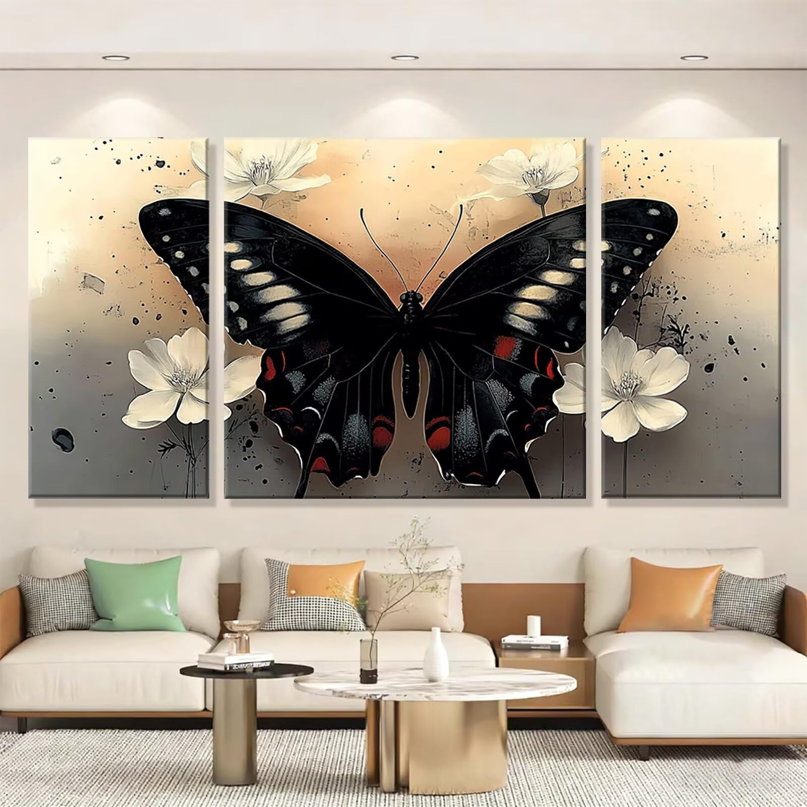 3 Pezzi Dipingere con i Numeri adulti, Paint by Numbers Fiore Farfalla, Kit Lavoretti Creativi, Kit di Pittura Acrilica Fai-da-Te, con 3- Pennello, Decorazioni Casa 70x140cm (Senza Cornice) y1s-615