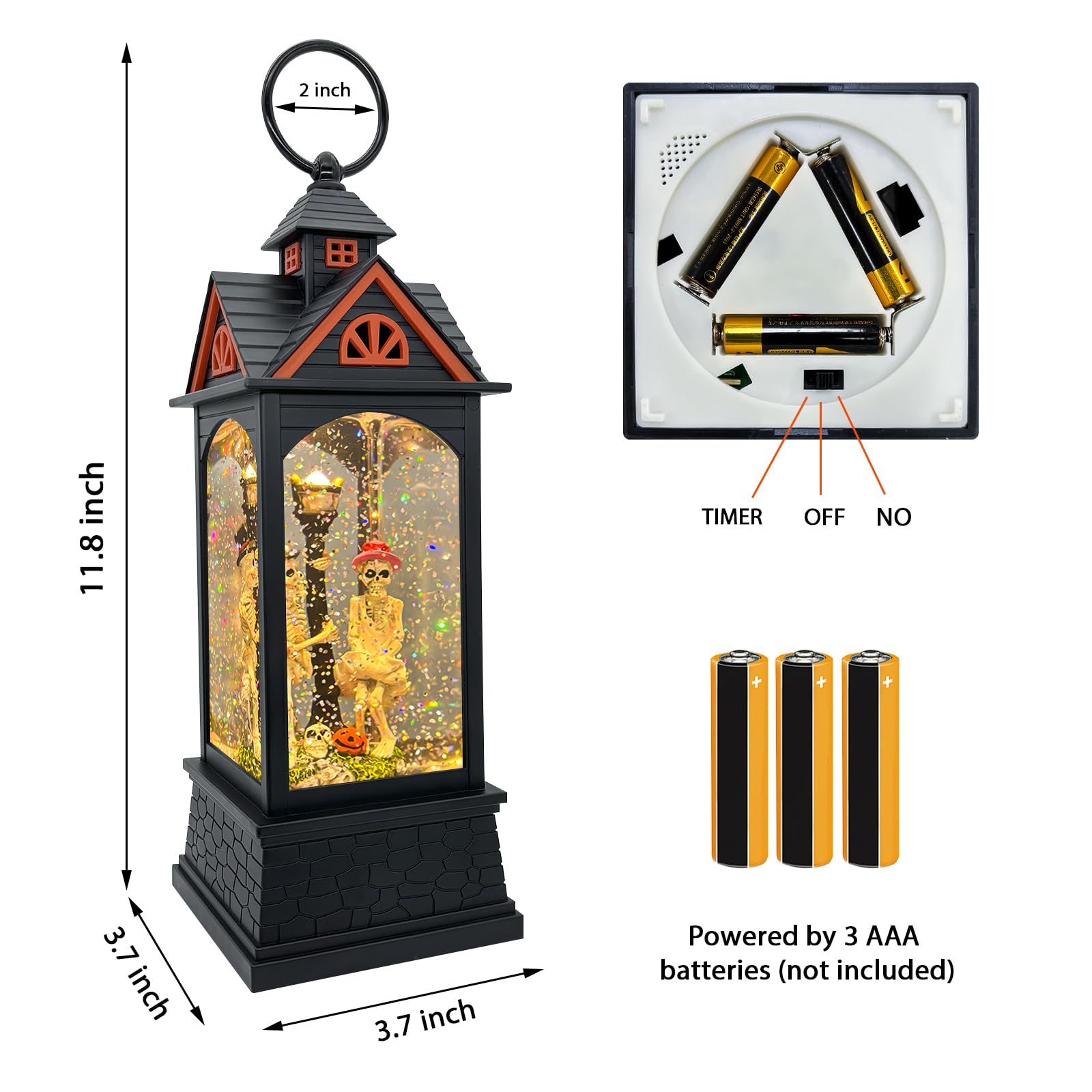 LSISOVO Halloween Snow Globe Lantern with 6 Hour Timer,Halloween Decorations Indoor for Home,Halloween Decor,USB or Battery Powered for Halloween Lanterns,Halloween Skeleton-A