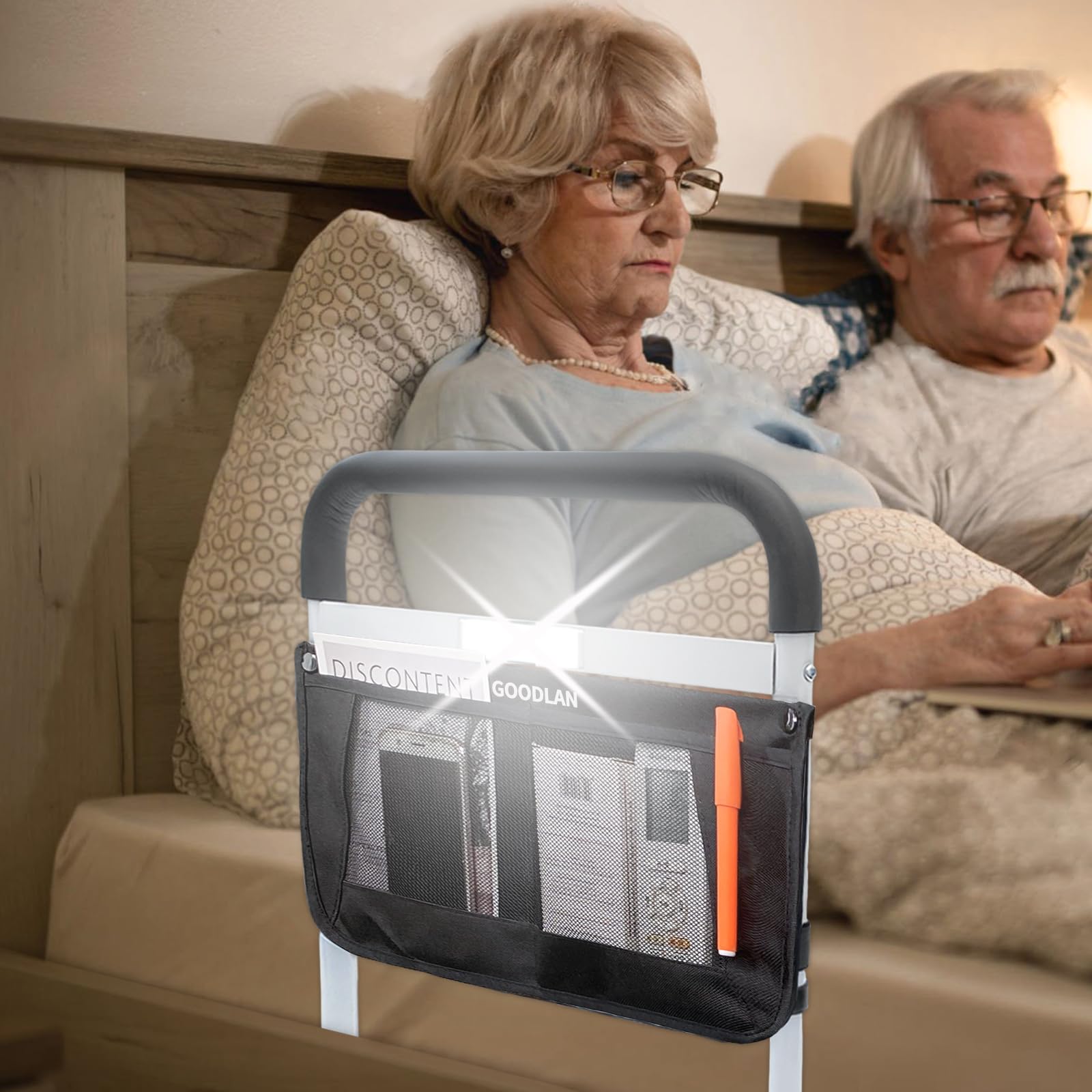 Barre de lit pour personnes âgées avec hauteur réglable et poche