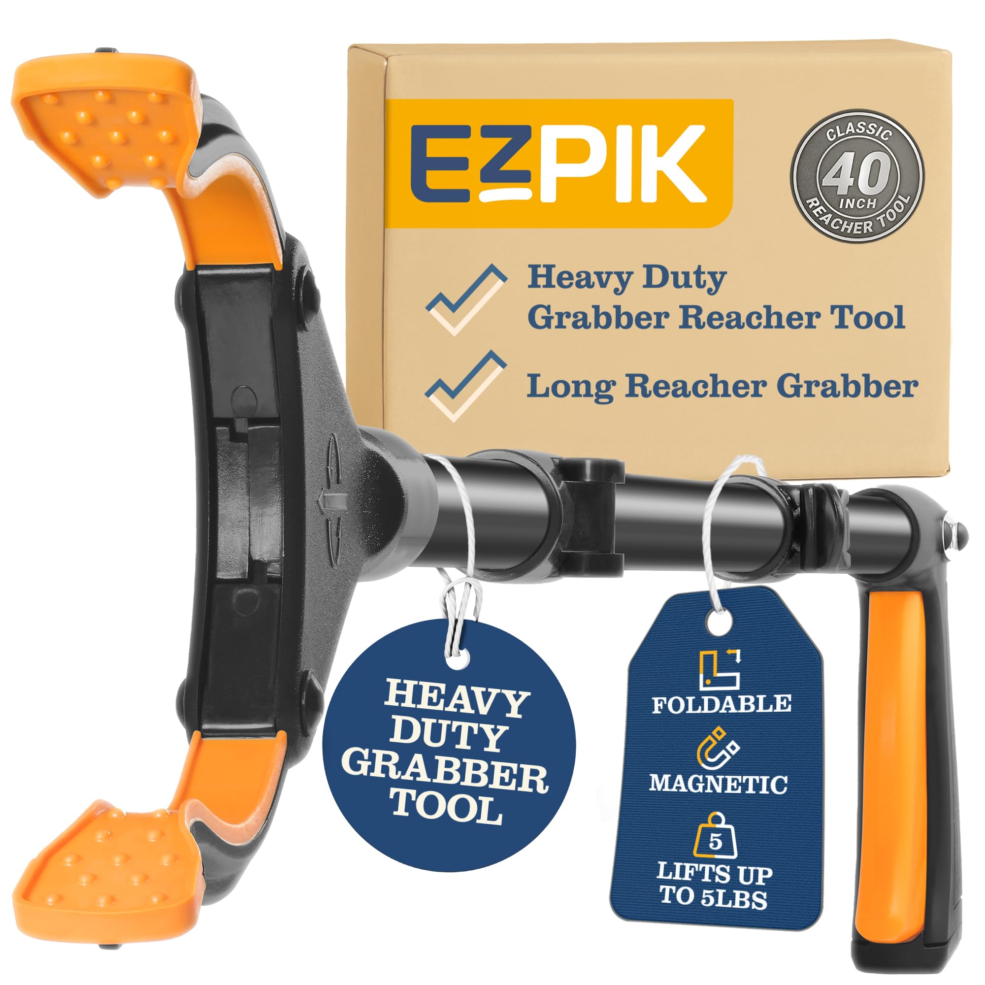 EZPIK Classic 40” Folding Grabber Reacher Tool with Dual Magnets, Heavy Duty Trash Picker Upper Grabber for Seniors &amp; Disabled Users, Aluminum Pickup Tool for Everyday Reaching Aids (Black)