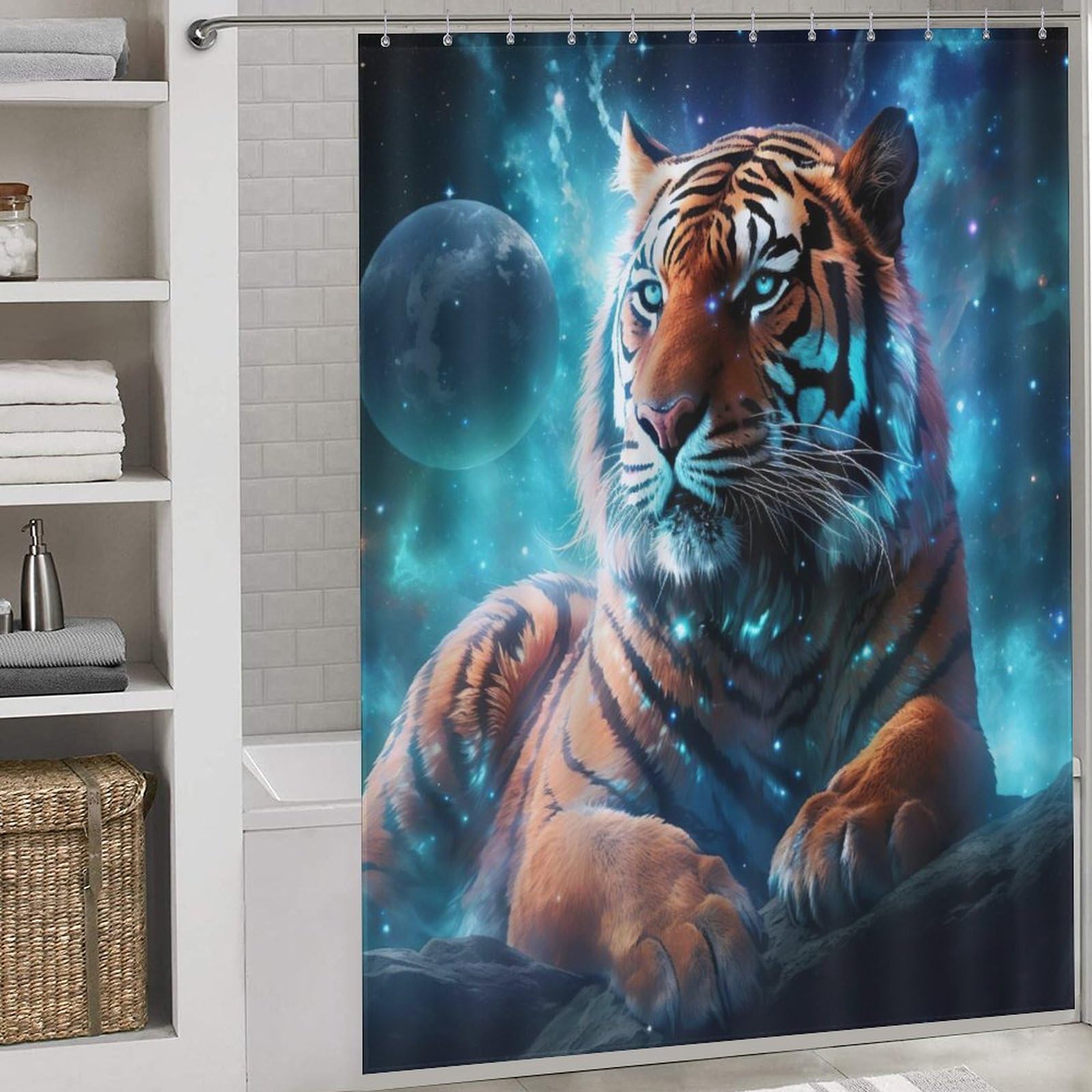 Rideau de douche tigre anti éclaboussures 168x183cm pour éliminer l'eau sur le sol