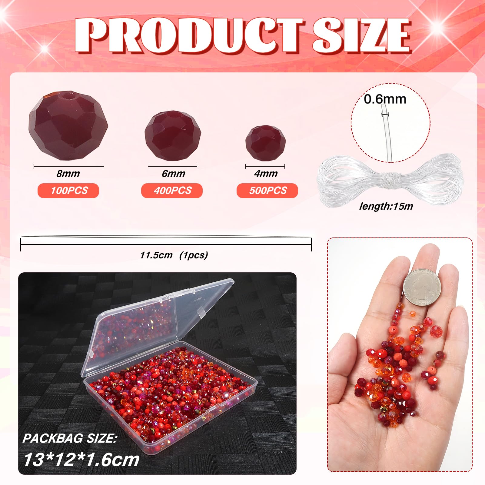 TOAOB 1000pcs Crystal Glass Beads Spacer Beads for Bracelets Necklace Earrings Jewellery Making Red Series 4mm 6mm 8mm - Image 2