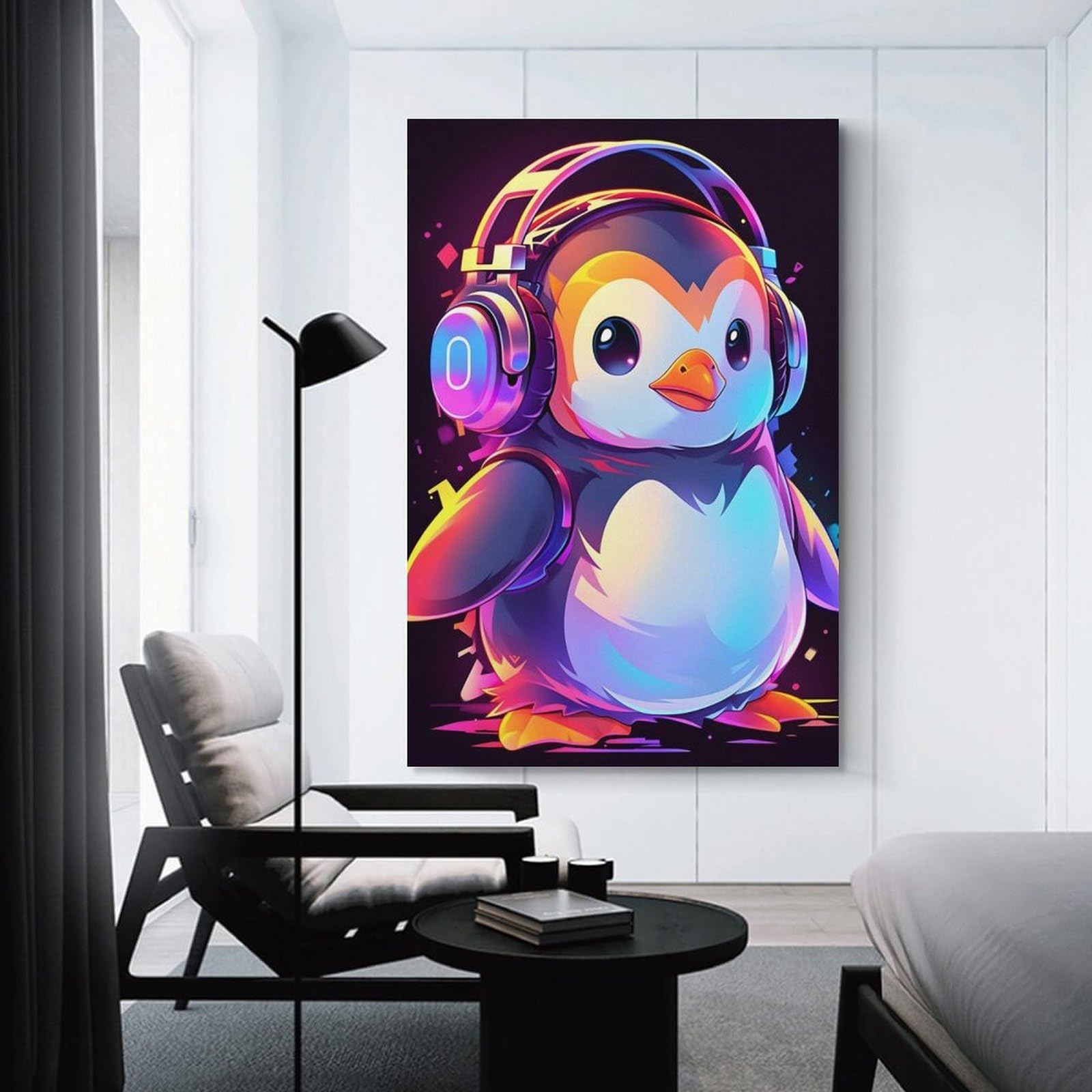 Junmoney Hip Hop Penguin Wall Decor Canvas Print 12x18inch(30x45cm), for Lounge, Study, Hallway Or Flat Walls, Decorative Artwork with Broad Appeal