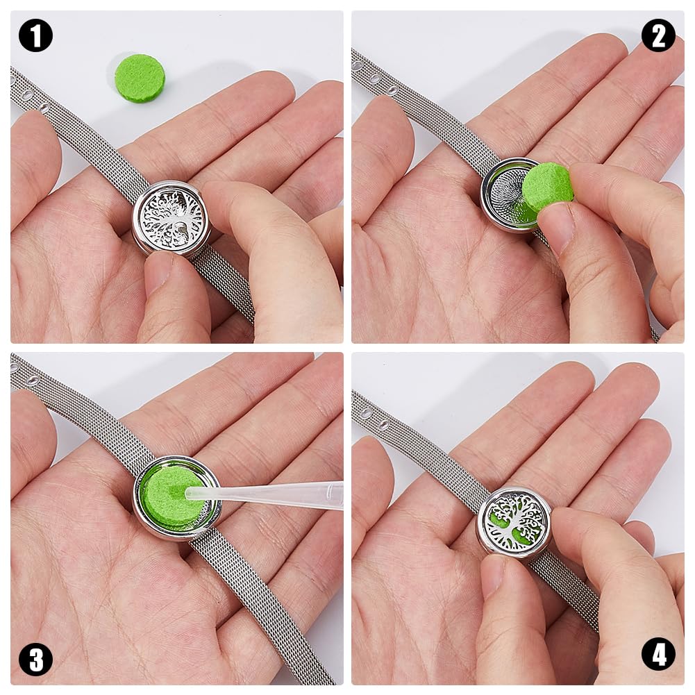 SUPERFINDINGS 2 pulseras difusoras de aceites esenciales para aromaterapia, ajustables, redondas, planas, con 20 almohadillas de fieltro, regalo para el día de la madre, Navidad