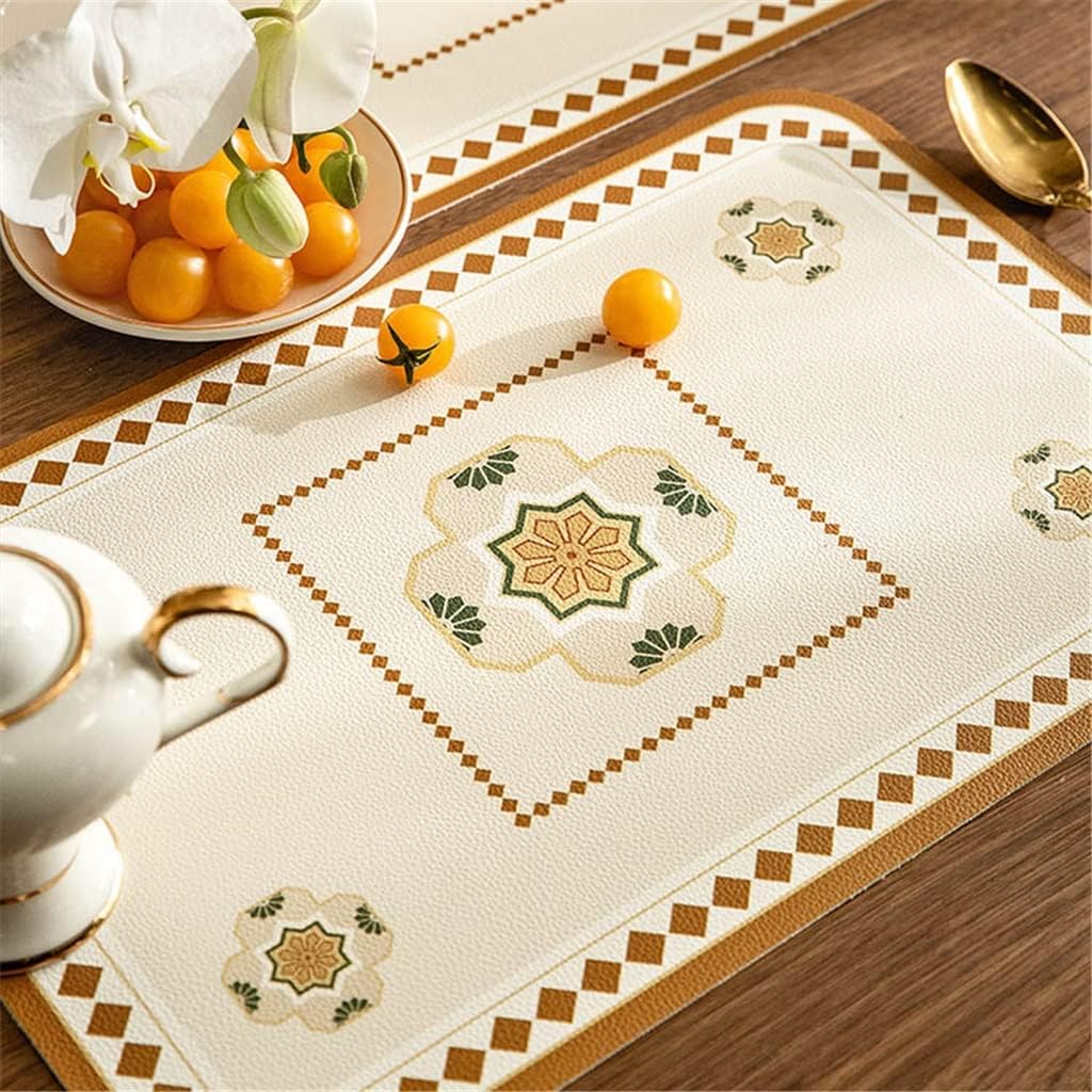 2 Pcs Retro Leather Table Place Mats Tableware Place Mat Heat Insullated Western Placemat(D)