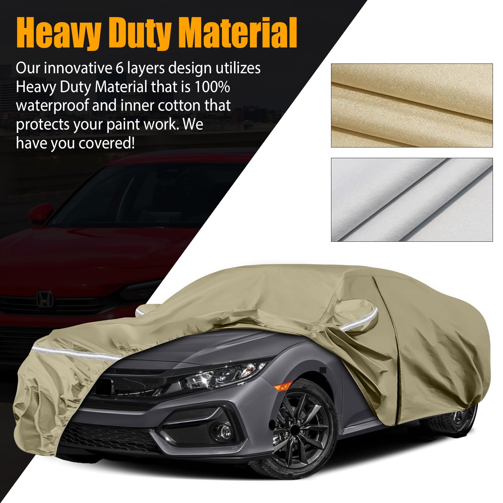 Waterproof Car Covers Replace for 2011-2025 Honda Civic Multilayer Heavy Duty with Cotton Liner All Weather Custom-fit Car — view 3