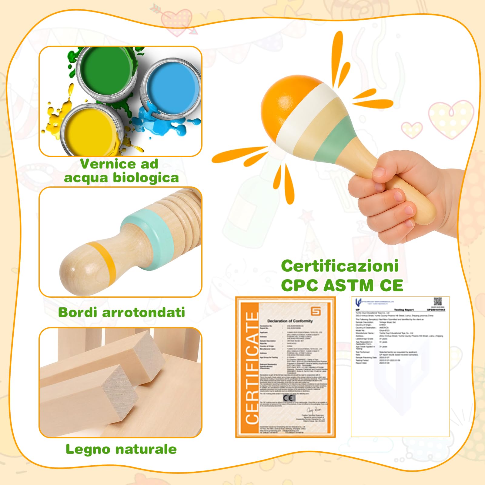 Strumenti Musicali Bambini, Giochi Montessori Sensoriale in Legno, Tamburo Bambino Xilofono Maracas, Tambourine Percussioni Giochi Bambini, Natale e Compleanno Regalo Bambino 1 2 3 Anno